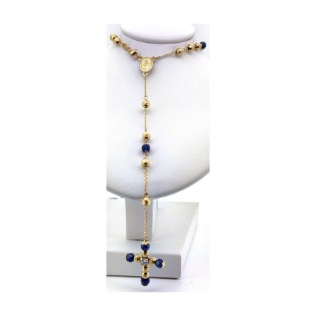 Cadena rosario azul de oro 18k 70 cm 2